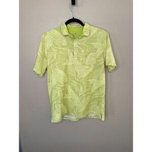 Caribbean Joe Mens Green Hawaiian Print Polo Shirt M‎ 100% Cotton short sleeve